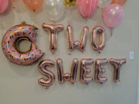 Two Sweet Donut Balloon Set 2nd Birthday Rose Gold Two Sweet Donut Grow Up Donut Balloon Pink Two Sweet
