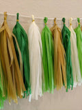 20 piece Jungle tissue Tassels Green,Cream, Lime, Gold tissue Tassels Wild One Jungle Birthday Forest Tissue Tassles Jungle Tissue Tassels