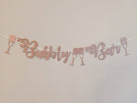 Bubbly Bar Banner Champagne Bar Brunch and Boozy Rose Gold Banner Bachelorette Banner Pop Fizzle Clink