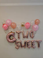 Two Sweet Donut Balloon Set 2nd Birthday Rose Gold Two Sweet Donut Grow Up Donut Balloon Pink Two Sweet