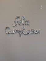 Silver cursive feliz cumpleanos Balloons