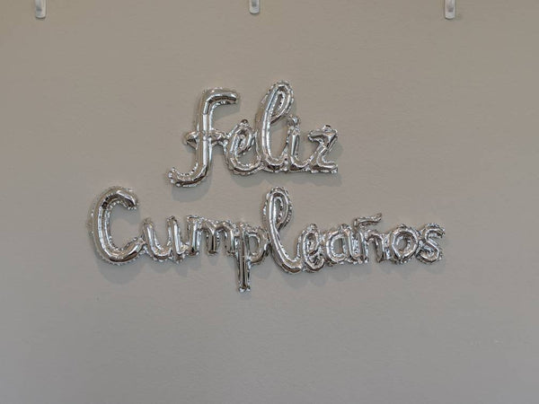 Silver cursive feliz cumpleanos Balloons