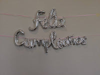 Silver cursive feliz cumpleanos Balloons