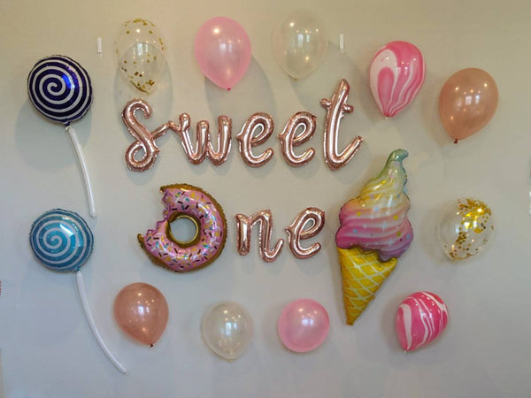 Cursive Sweet One Donut Balloon Phrase Ice Cream Balloon Lollipop Balloon First Birthday Balloons 1st Birthday Decorations