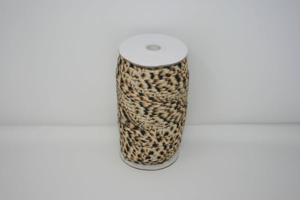 Leopard Print 5/8" Fold Over Elastic 100 Yard Spool, FOE elastic, headband elastic, hair tie elastic, mask elastic, elastic trim