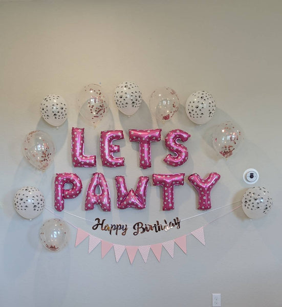 Pink Heart Let's Pawty Balloon Decoration Set Cat Birthday Balloons Dog Birthday Balloons Pet Birthday Party Pet Birthday Balloons Paw Print