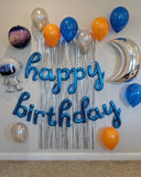 Outer Space Birthday Decorations Astronaut Balloon Blue Cursive Happy Birthday Balloons Birthday Balloons Includes all pictured balloons