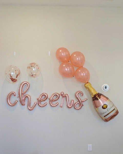Rose Gold Cursive Cheers Balloons Champagne Balloons Cursive Cheers Balloons Bubble Bar Rose Gold Champagne Balloon Rose Gold Confetti