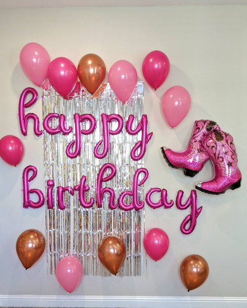 Pink Cowgirl Birthday Decorations Cowboy Boots Balloon Pink Cursive Happy Birthday Balloons Birthday Balloons Includes all pictured balloons
