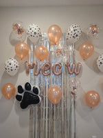Meow Birthday Balloon Set Paw Print Balloon Pet Birthday Balloon Rose Gold Cursive Meow Balloon Fur Ever Young Pawty Cat Birthday Party