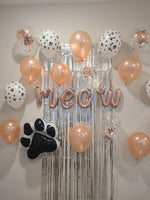 Meow Birthday Balloon Set Paw Print Balloon Pet Birthday Balloon Rose Gold Cursive Meow Balloon Fur Ever Young Pawty Cat Birthday Party