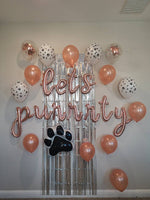 Lets Purrrty Balloon Set Paw Print Balloon Lets Purrty Pet Birthday Balloon Rose Gold Cursive Meow Balloon Pawty Cat Birthday Party