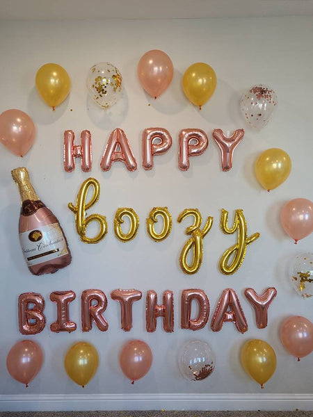 Happy Boozy Birthday Party Decorations Birthday Decor INCLUDES ALL decorations shown Birthday Decorations Birthday Balloons Rose Gold Happy