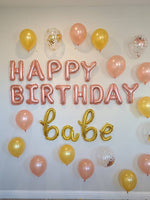 Happy Birthday Babe Party Decorations Birthday Decor INCLUDES ALL decorations shown Birthday Decorations Birthday Balloons Rose Gold Adult