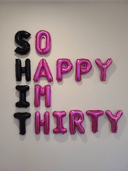 Pink and Black So Happy Im Thirty Balloons 30th birthday decor Dirty Thirty Gold Birthday Balloons 30th birthday balloons Birthday Balloons