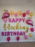 Happy Flocking Birthday Balloons Decorations Birthday Decor INCLUDES ALL decorations shown Birthday Decorations Flamingo Birthday Adult