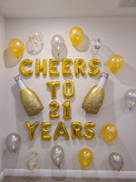 CUSTOM AGE Cheers to XX Years Balloons with Custom Age Cheers to Years Banner Birthday Balloons Champagne Balloons Wine Balloons