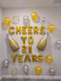 CUSTOM AGE Cheers to XX Years Balloons with Custom Age Cheers to Years Banner Birthday Balloons Champagne Balloons Wine Balloons