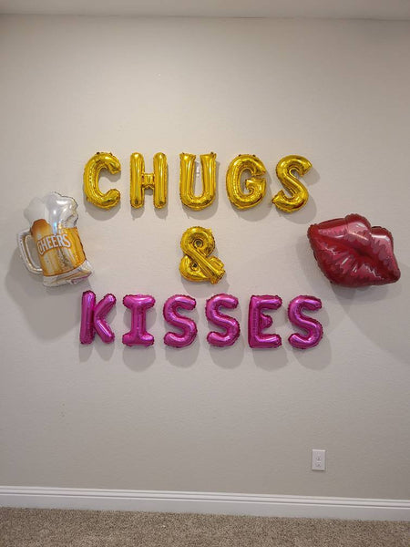 Chugs and Kisses Balloons Engagement Party Balloons Kiss Balloons Beer Balloons Valentines Day Balloons Galentines Beer Balloons