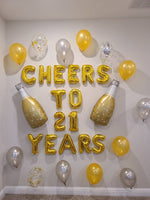 CUSTOM AGE Cheers to XX Years Balloons with Custom Age Cheers to Years Banner Birthday Balloons Champagne Balloons Wine Balloons