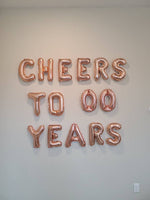 Rose Gold Cheers to Years Balloons with Custom Age Please Enter Age at Checkout Cheers to Years Banner Birthday Balloons