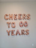 Rose Gold Cheers to Years Balloons with Custom Age Please Enter Age at Checkout Cheers to Years Banner Birthday Balloons