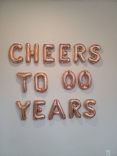 Rose Gold Cheers to Years Balloons with Custom Age Please Enter Age at Checkout Cheers to Years Banner Birthday Balloons