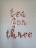 Gold Cursive Tea For Three Balloon 3rd birthday balloons third birthday balloons tea balloons Gold Three Jumbo 3 Tea Party Balloons