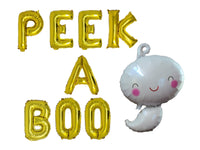 Peek A Boo Balloon Banner with Ghost Balloon Halloween Balloons Halloween Gender Reveal Halloween Baby Birthday Includes Ghost and Phrase