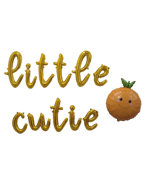 Gold Cursive Little Cutie Balloon Banner with Orange Balloon Orange Baby Shower Balloons Citrus Gender Reveal Citrus Baby shower