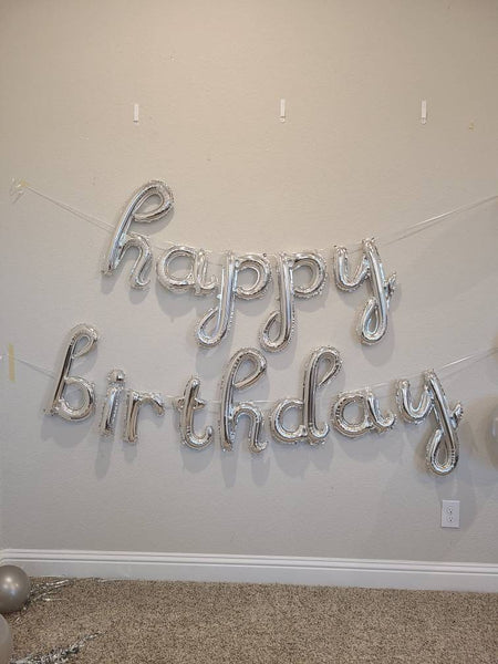 Silver Cursive Happy Birthday Balloon Banner Birthday Party Decorations Silver Birthday Decorations silver Cursive Happy Birthday Banner