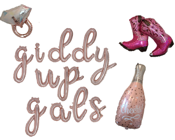 Giddy Up Gals Bachelorette Party Decorations Austin Texas Bachelorette Giddy Up Gals Balloon Banner Engagement Ring Balloon Boot Balloon